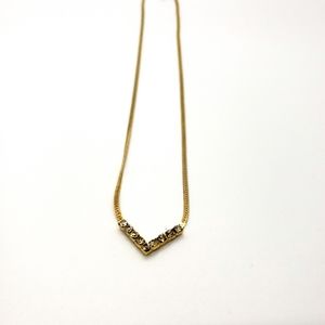 Clear Crystals V Shaped Golden Tone Necklace